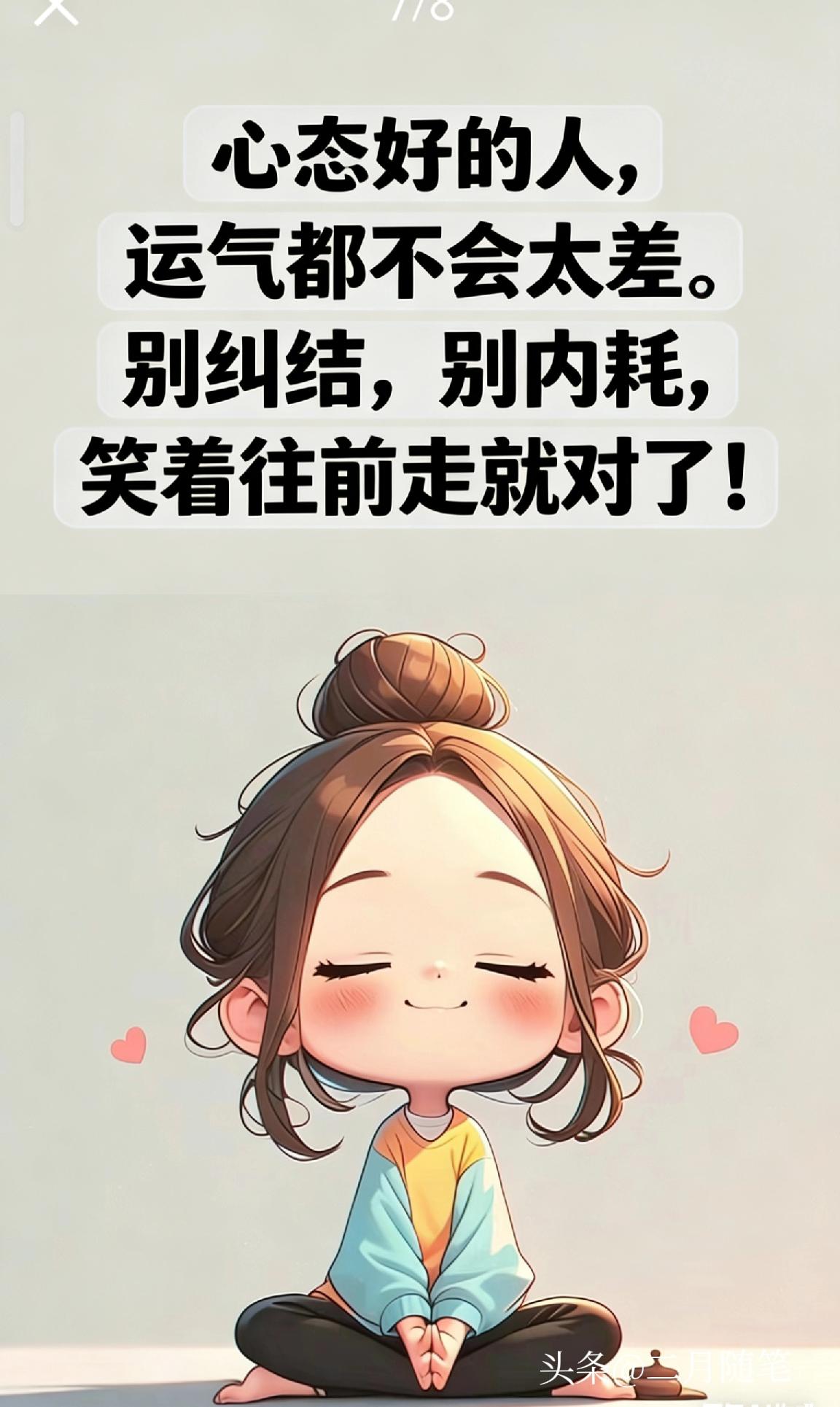 心态好的人，
运气也不会太差。

别纠结，
别内耗，
笑着往前走就对了！

生活