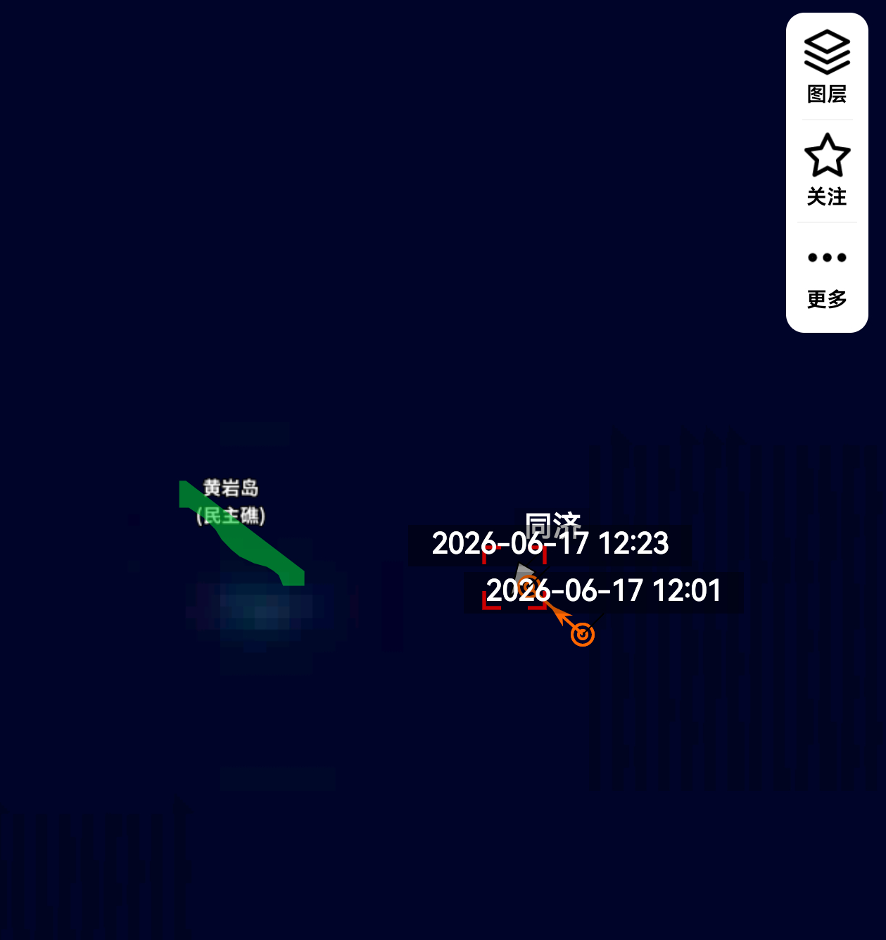 菲猴表示，首次发现中国同济号智能海洋科考船。AIS信号显示，同济号目前正位于黄岩