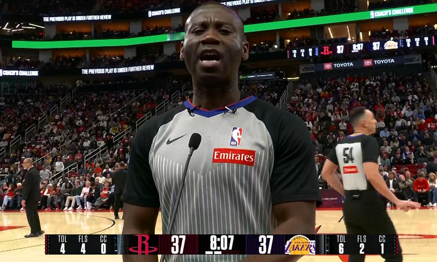 裁判詹姆斯·威廉姆斯维持原判，火箭挑战失败，拉拉维亚两罚。湖人vs火箭