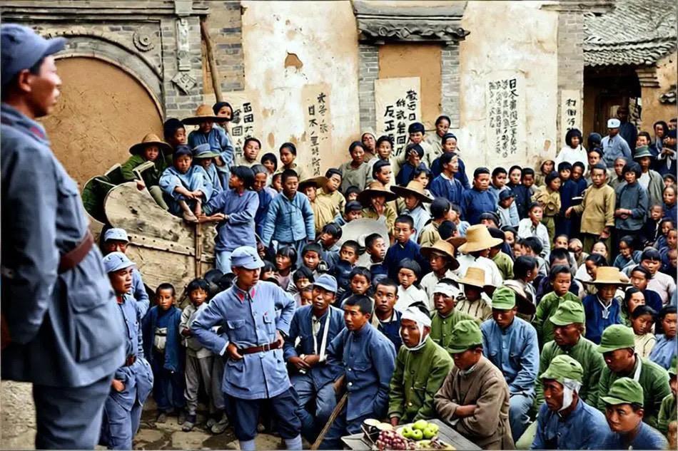 这张照片拍摄于1940年9月河北省涞源县杨家庄，真实记录了八路军干部向...