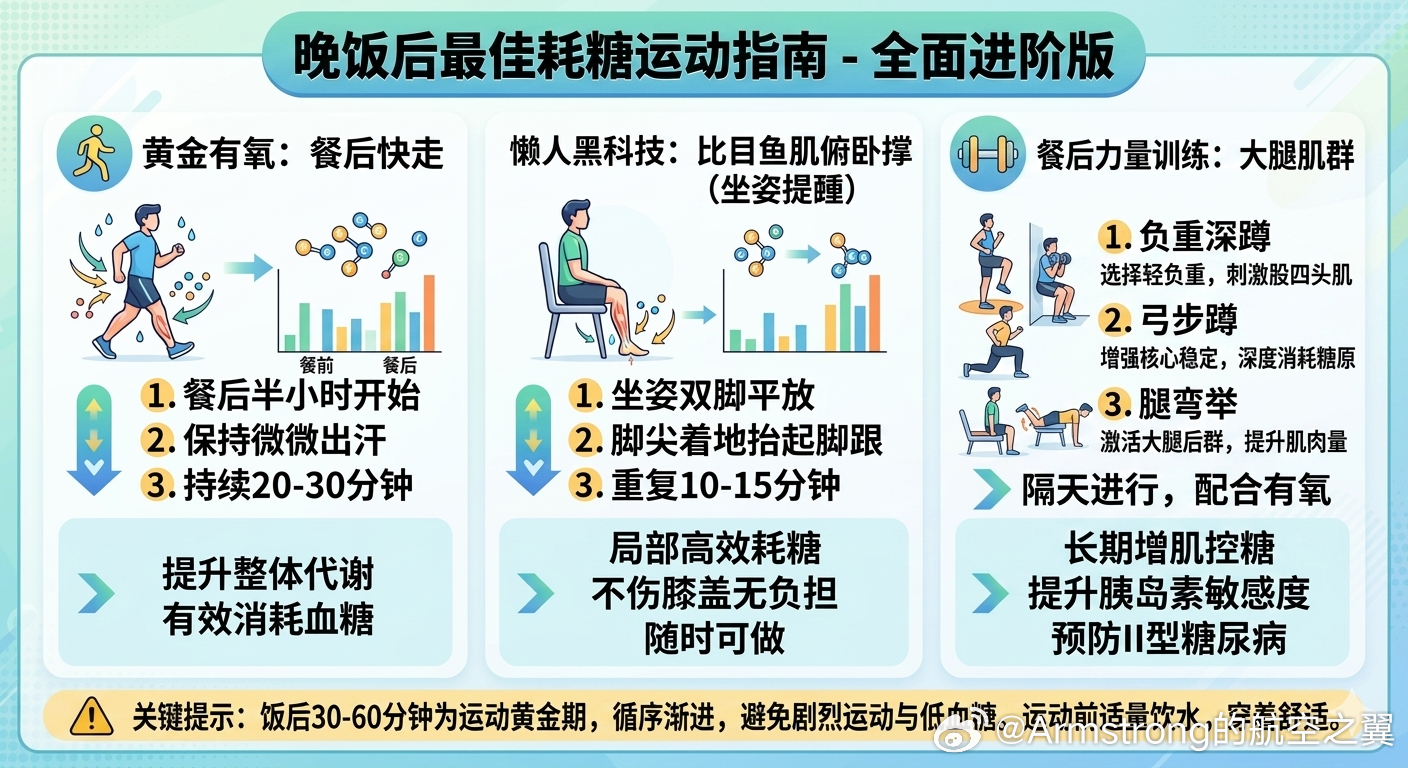 晚饭后最好的耗糖运动 晚饭后最好的耗糖运动是低至中等强度的有氧运动结合局部肌肉激