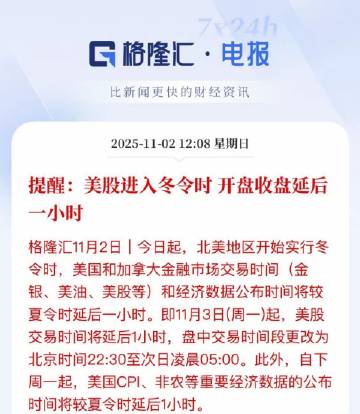 提醒：下周一也就是11月3日开始，美股开盘要延后一个小时时间，开启冬令...