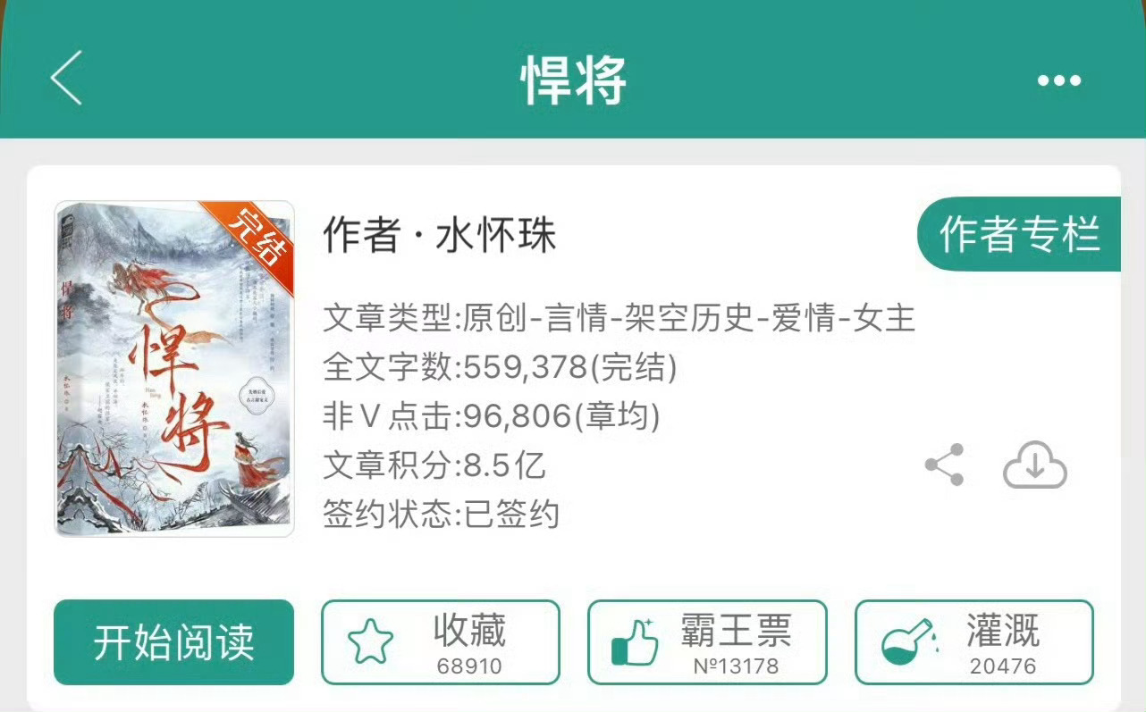 小说推荐：《悍将》 作者:水怀珠简评：作精公主vs直男将军，欢喜冤家，先婚后爱，