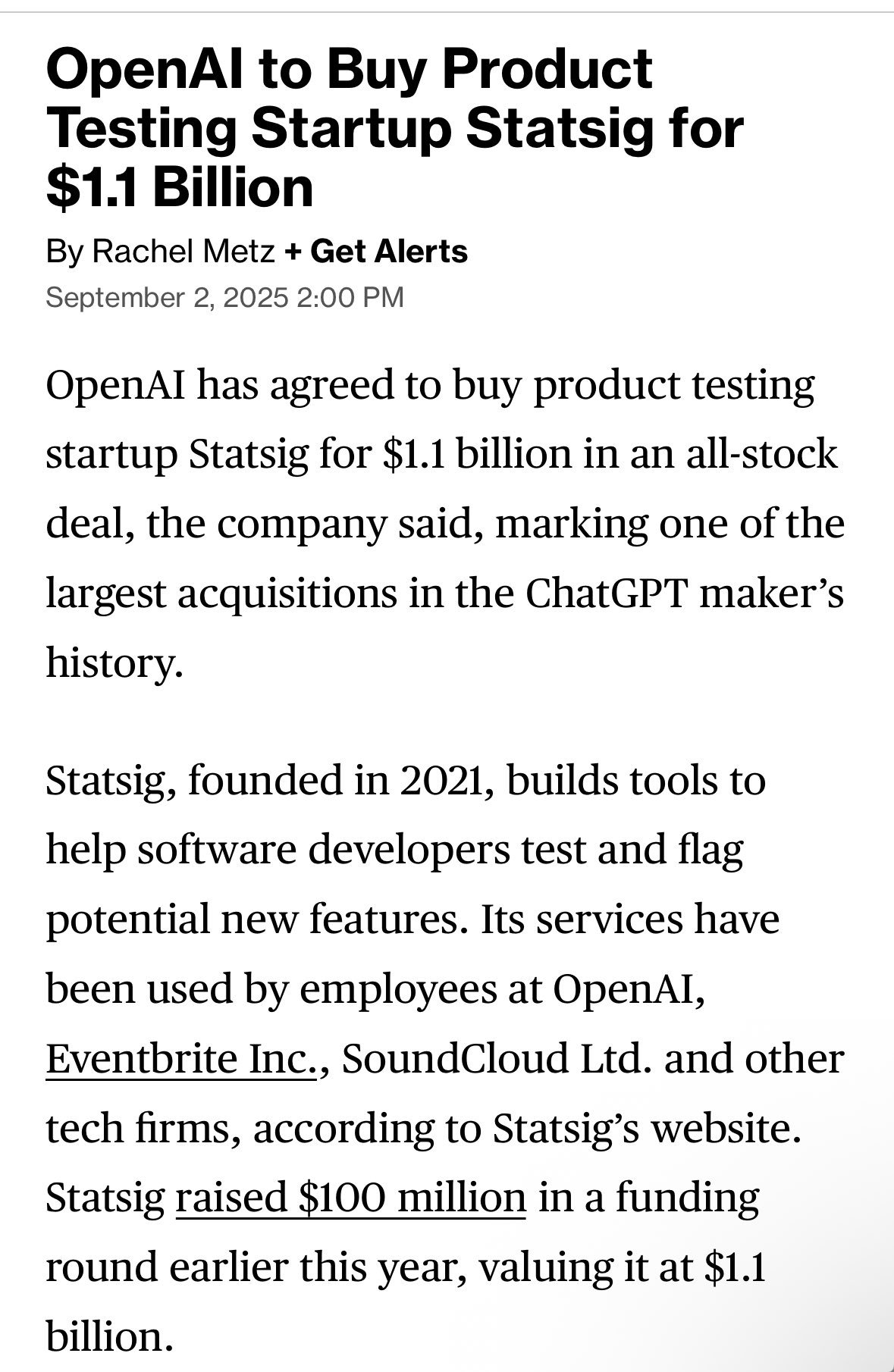 商战 OpenAI 以 11 亿美元全资收购初创公司 Statsig。而Clau