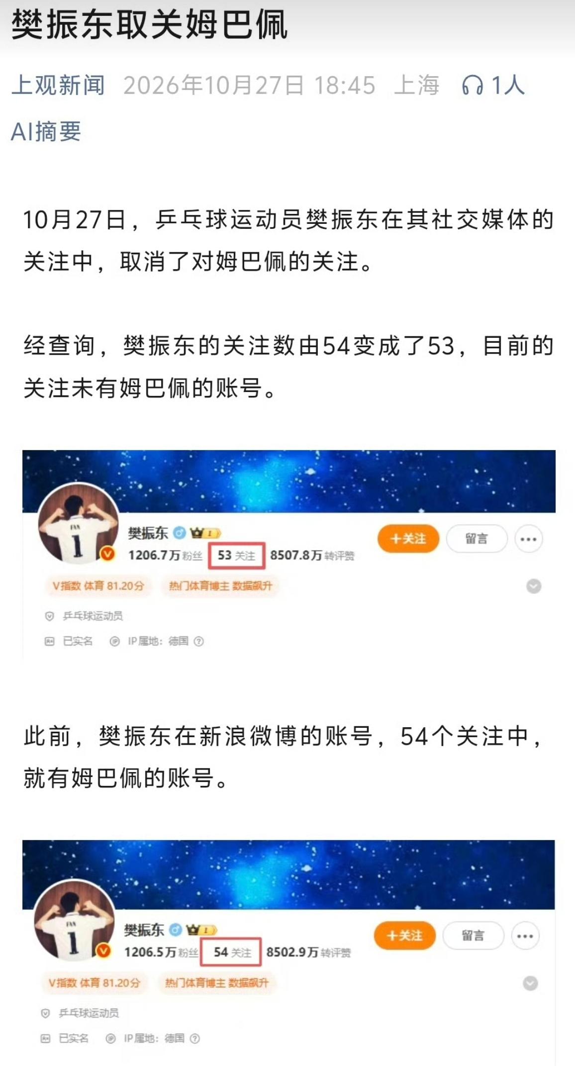 好样的。为樊振东点赞，取关姆巴佩+删除合照，国家利益高于一切，小胖才是我们该追的