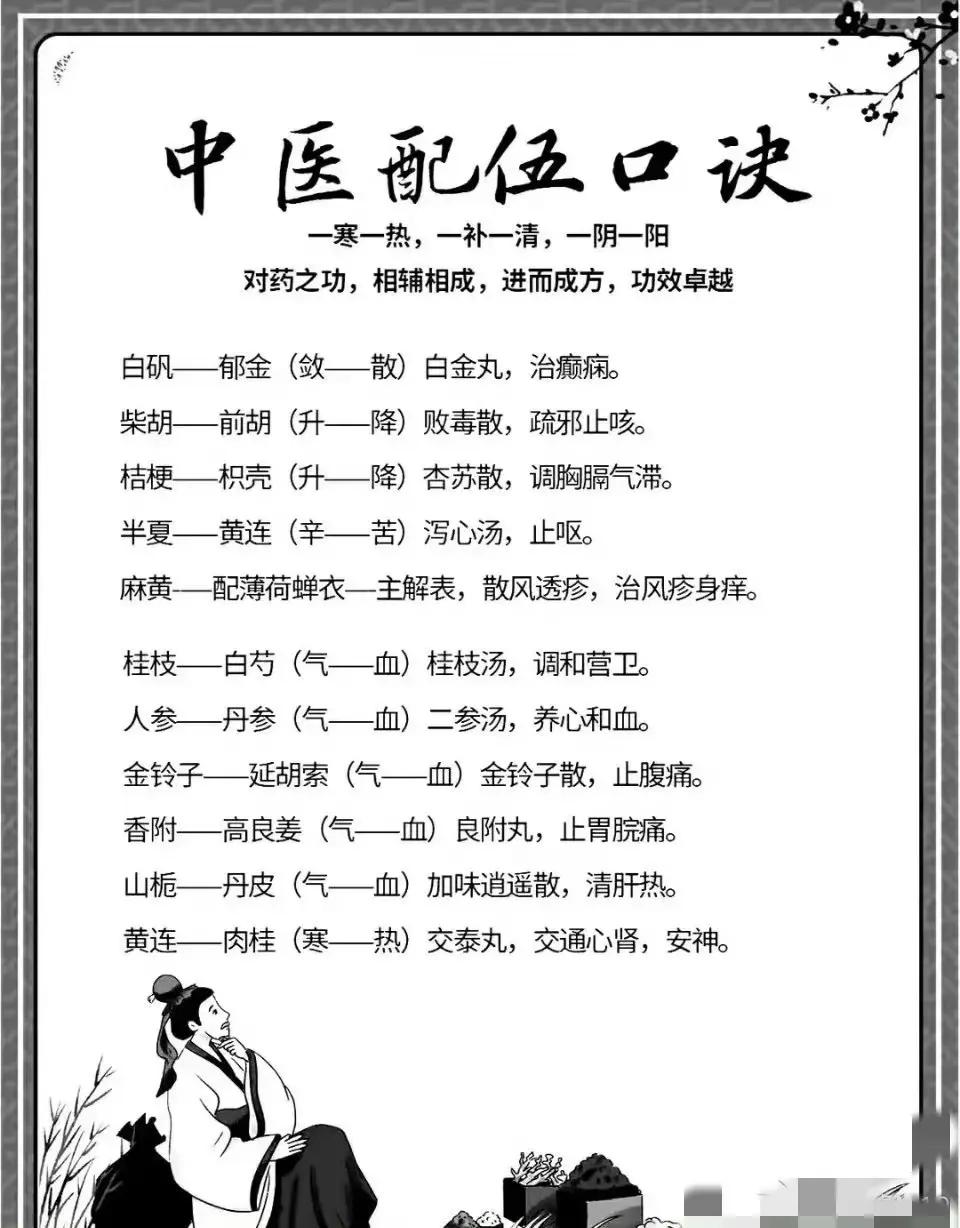 中医配伍口诀蕴含着千年智慧的结晶，今天就来带大家了解一下这个神奇的口诀：一寒一热