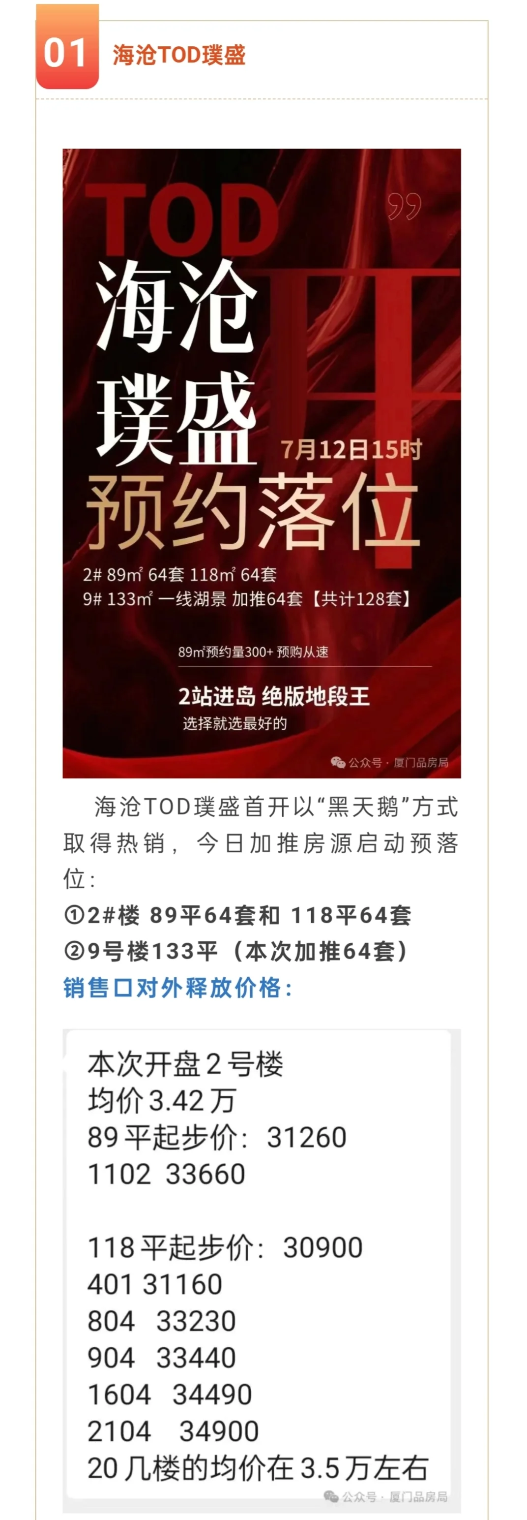 海沧TOD璞盛最新消息