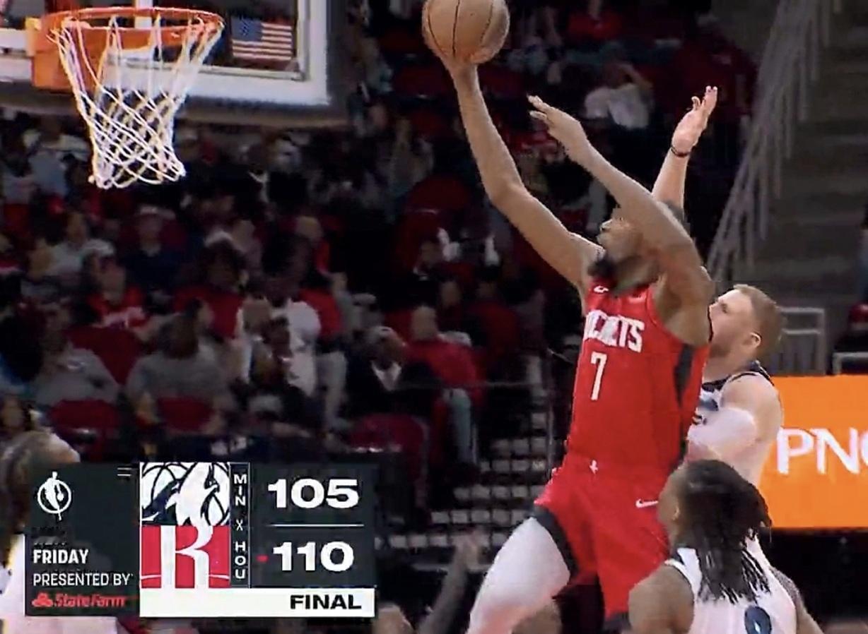 火箭主场110:105惊险拿下木狼。
杜兰特火箭生涯赛季新高的39分，申宝还是没