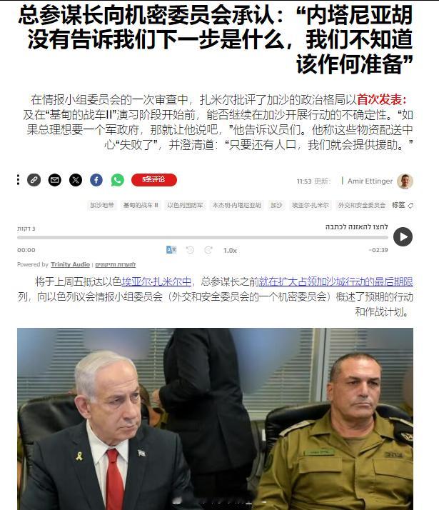 以色列国防军总参谋长扎米尔少将向以色列议会情报小组委员会（外交和安全委员会的一个