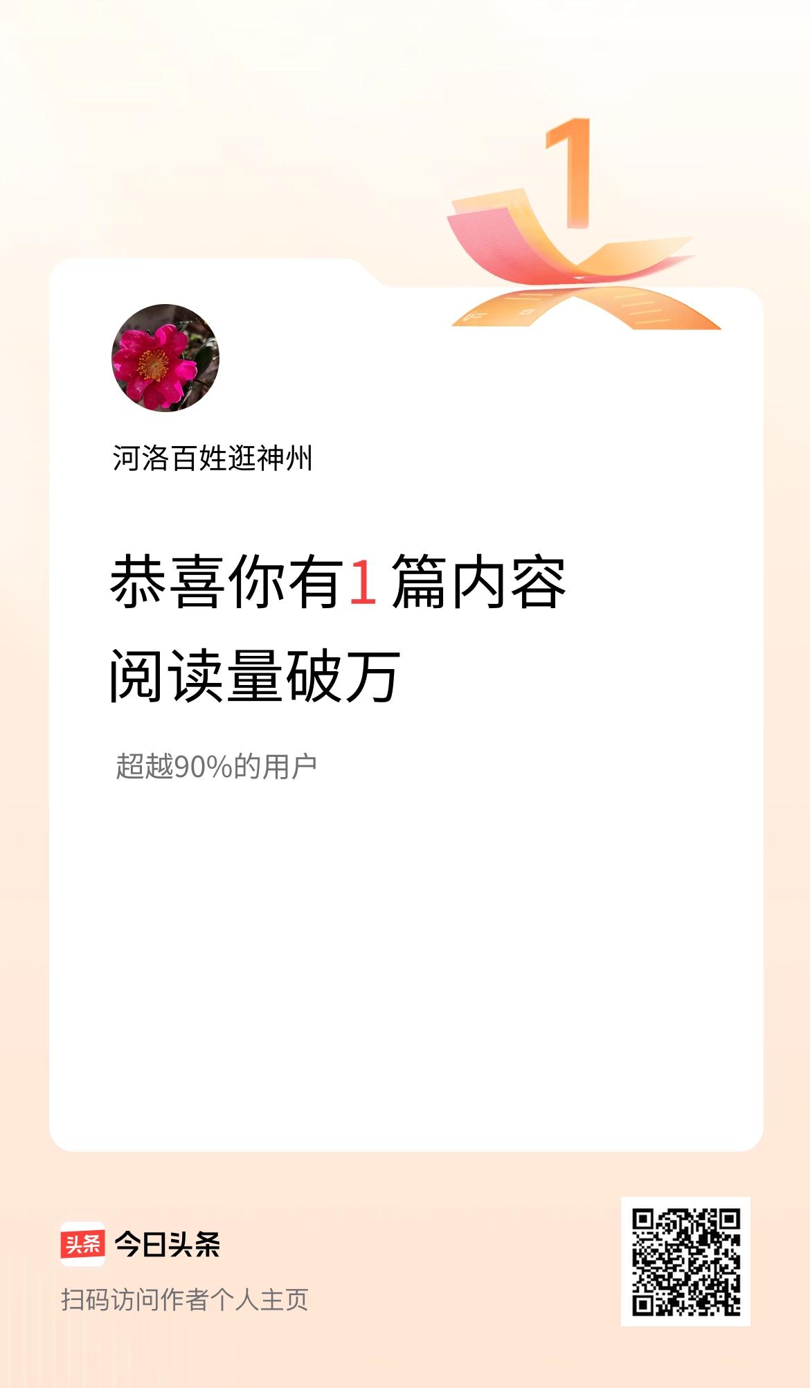 我在头条有1篇内容阅读破万了！