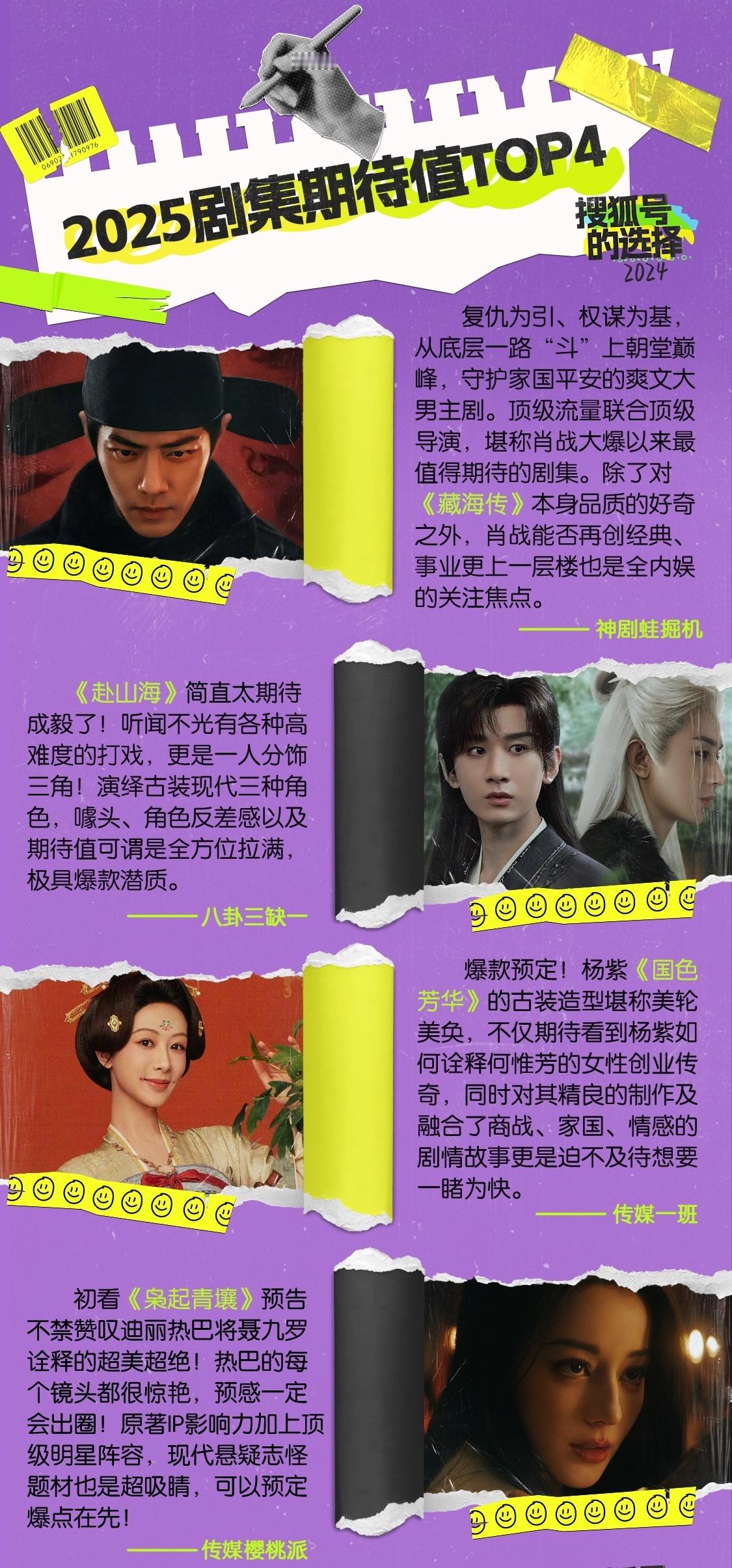 搜狐剧集期待值榜Top4肖战张婧仪《藏海传》成毅娜扎《赴山海》杨紫李现《国色芳华