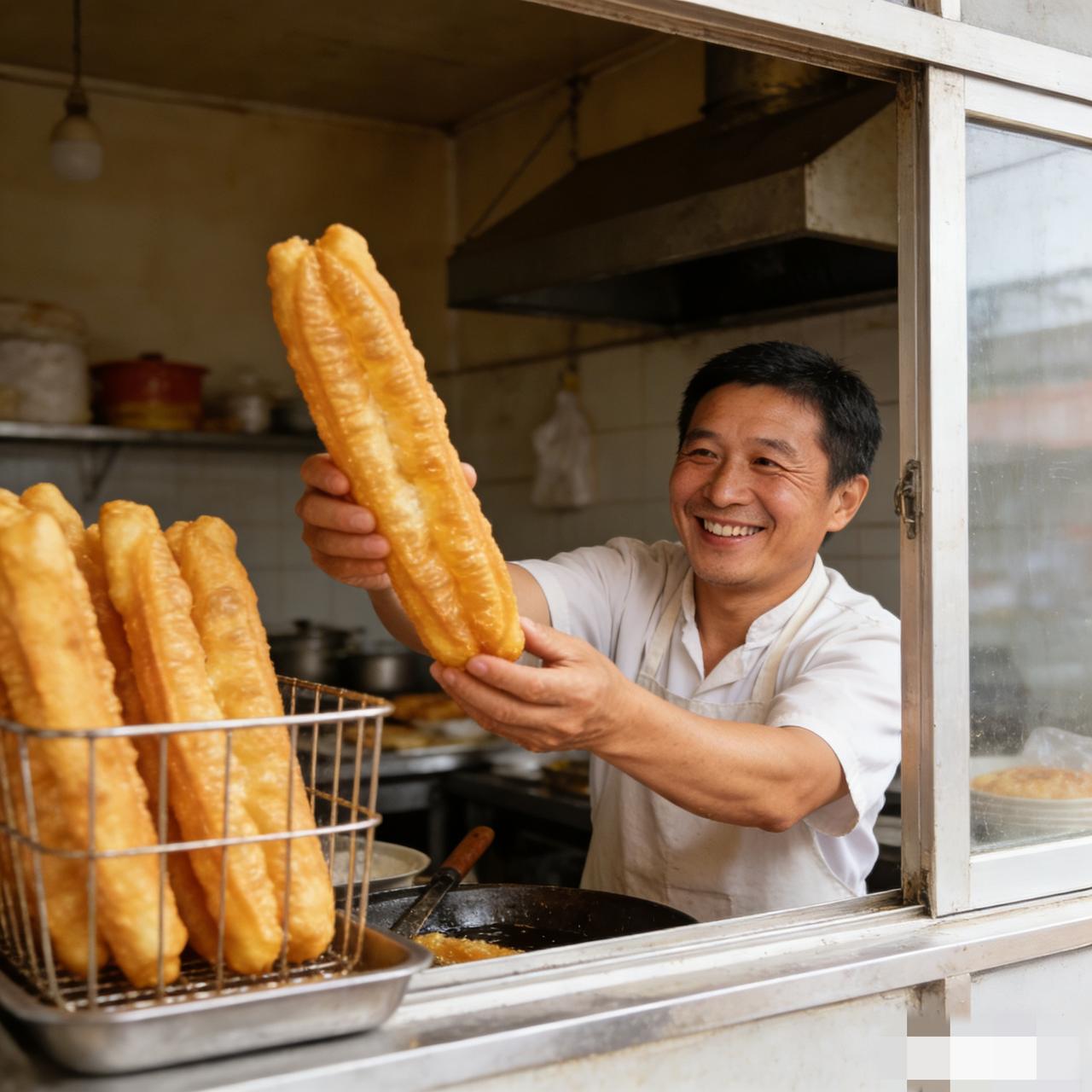 早上买菜路过楼下的早餐店，老板笑着递过来的油条比平时多炸了几秒，外酥里软。
 