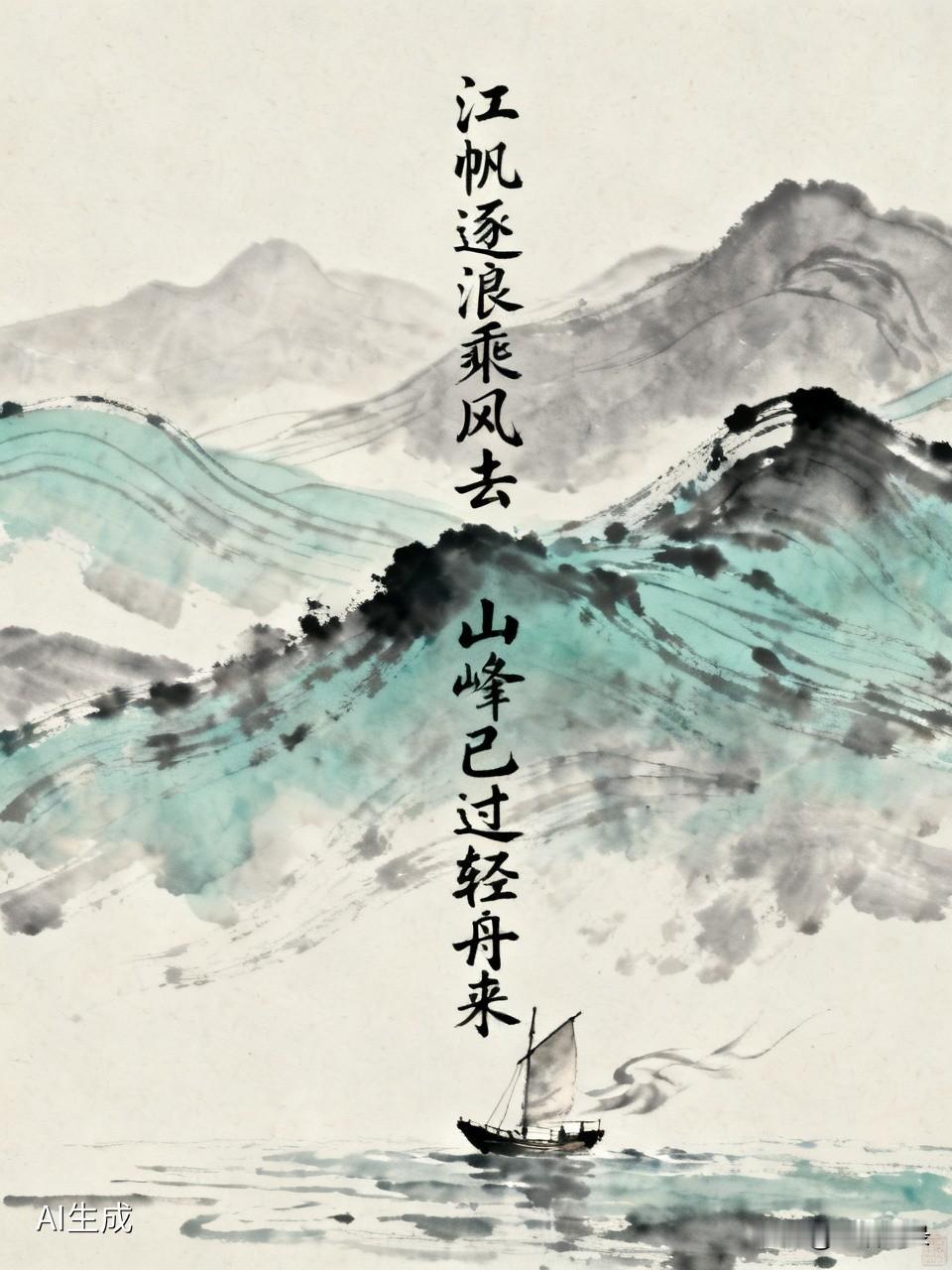 “江帆逐浪乘风去，山峰已过轻舟来”，这诗句简直绝了，一下就把那种乘风破浪、勇往直