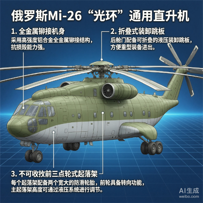 军事ai新视野 俄罗斯Mi-26“光环”通用直升机Mi-26是米里设计局研制的重