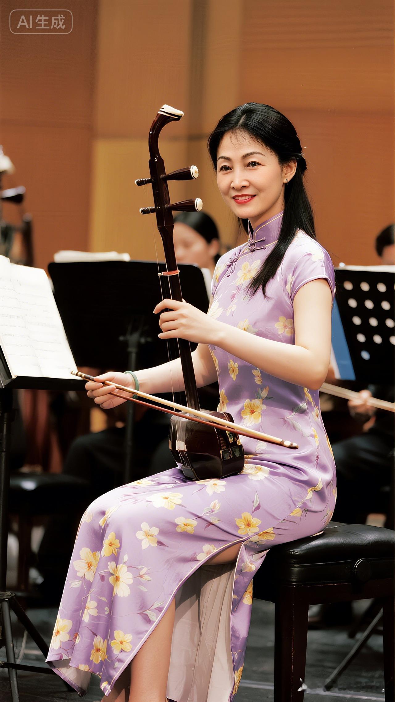 优雅的中式旗袍，演奏二胡的美丽姑娘，音乐与文化的完美融合。