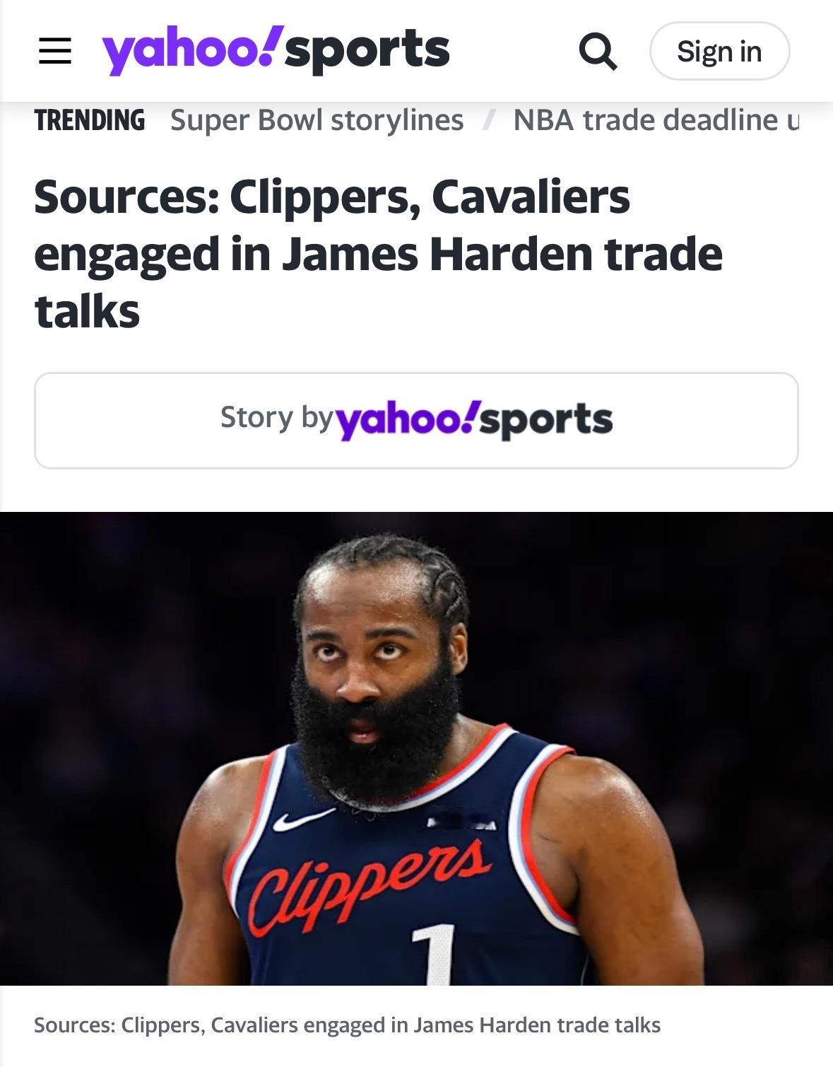 Chris Mannix：快船与骑士就哈登换加兰交易，已展开深入谈判。 雅虎体育