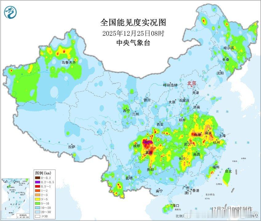 【雾和霾】今晨在湖北重庆四川云南部分站点出现大雾，局地出现强浓雾。8时能见度不足