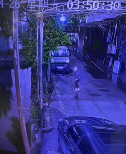 监控下的诡异一幕。凌晨时分，一位老太太径直跳进水塘里，整个过程不到半分钟。

老