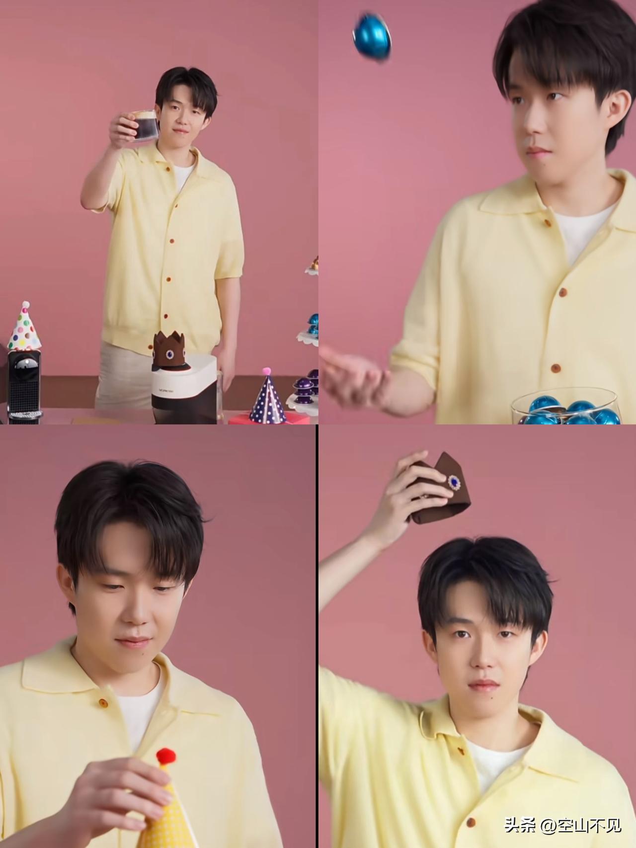 可盐又可甜
王楚钦什么风格都能轻松驾驭。浅黄衬衫青春男大，清新爽朗，自带一份清冷