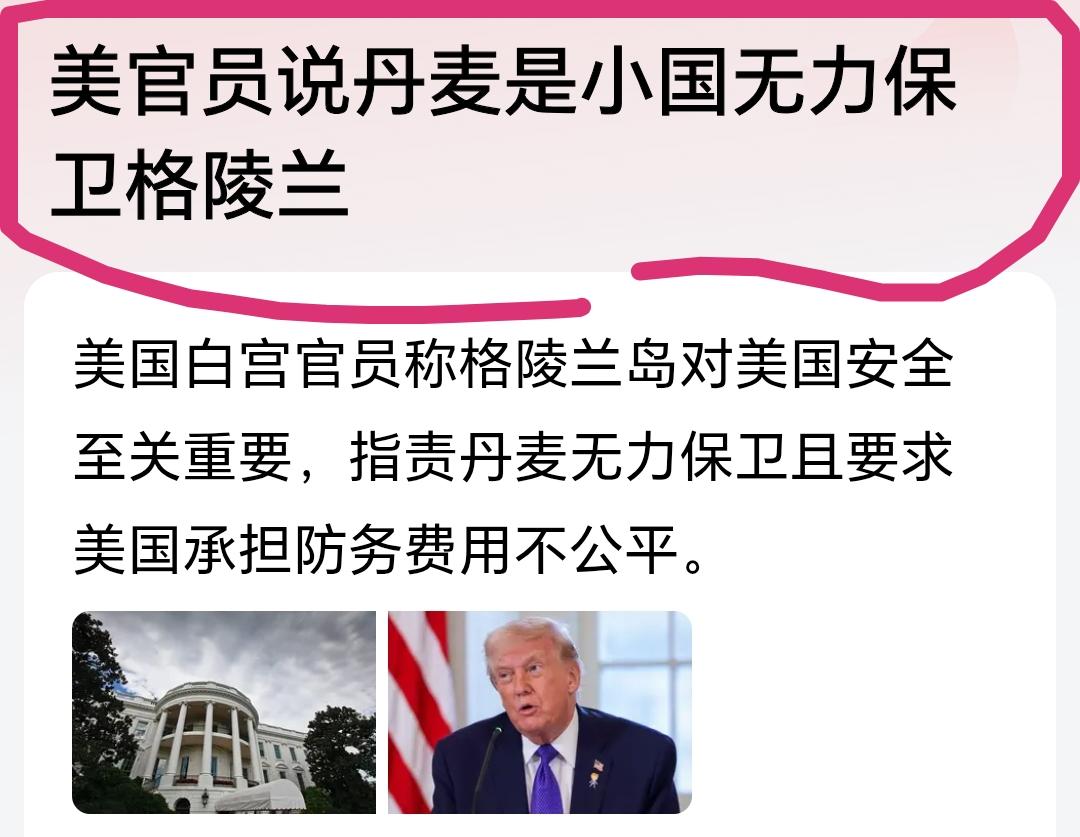 美国官员装都不装了，直接说丹麦是小国，无力保护格陵兰岛。
作为回应，丹麦群众和格