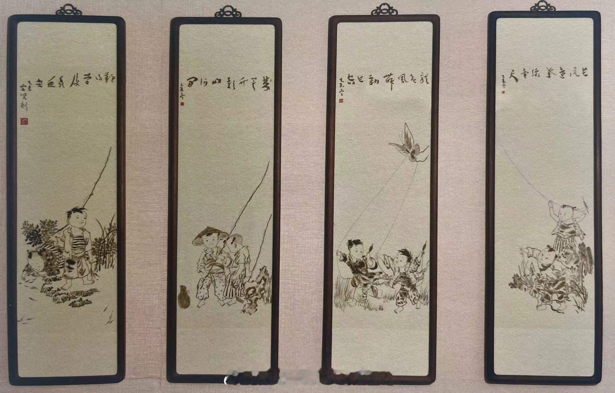 #上海非遗# #三林瓷刻#四条屏作者：张宗贤年代：当代四条屏是书画中的常用装帧方