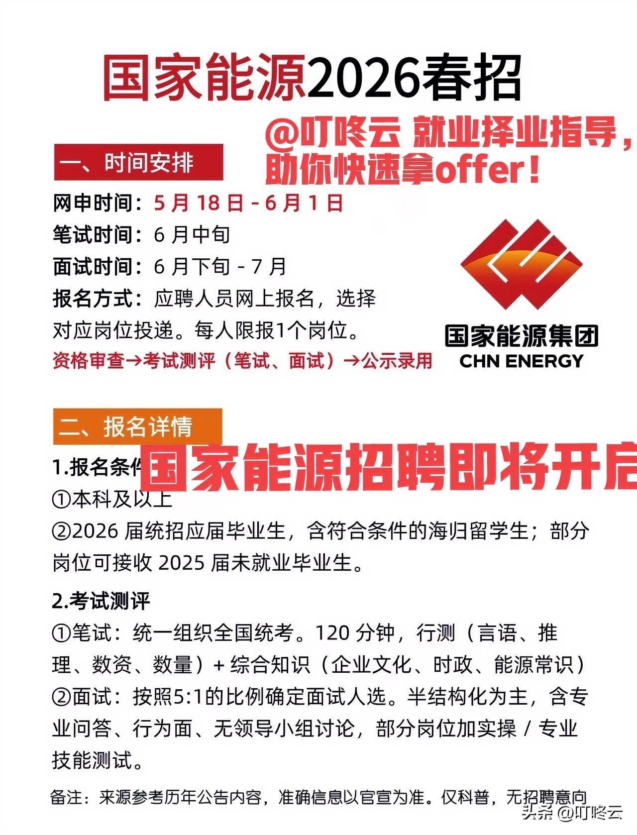 央企来了，敢不敢上？国家能源集团最新招聘要求汇总！国家能源2026春招：能源央企