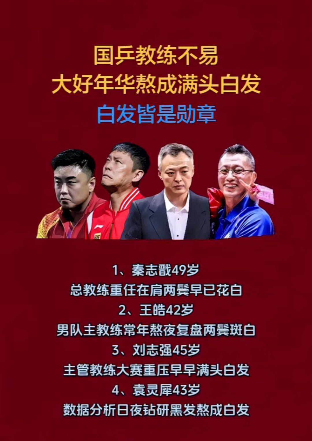 国乒教练不易
大好年华熬成满头白发