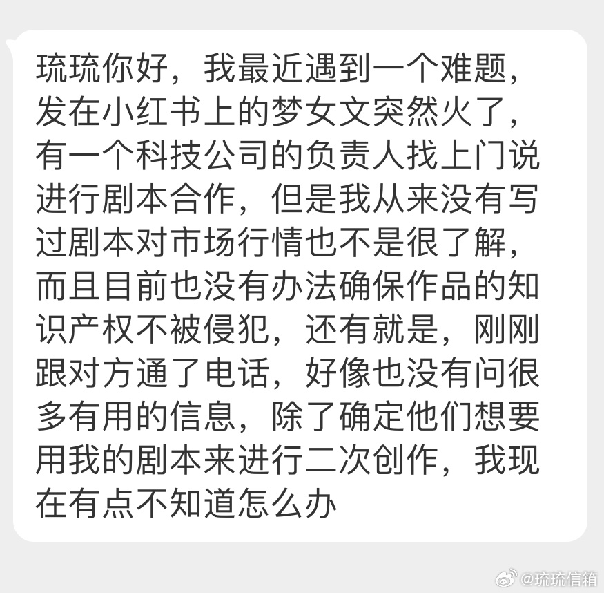 “发在小红书上的梦女文突然火了，有一个科技公司的负责人找上门说进行剧本合作，但是