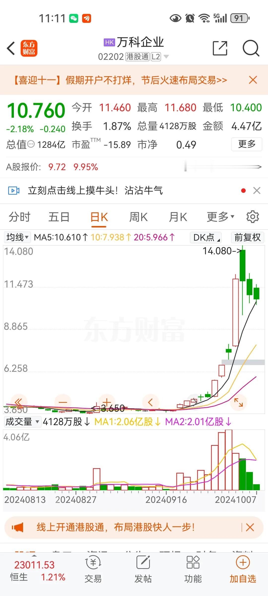 香港房地产股和证券股走势完全不同，房地产股就是这几年反弹的最高点，会不会创新低不
