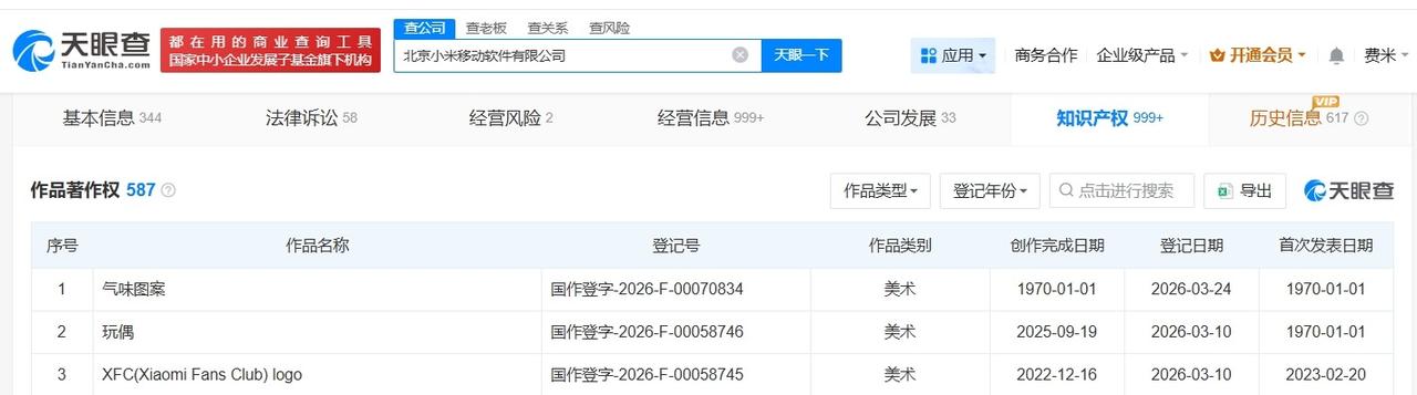 小米登记米粉俱乐部作品著作权

小米米粉俱乐部作品著作权获登记
天眼查知识产权信