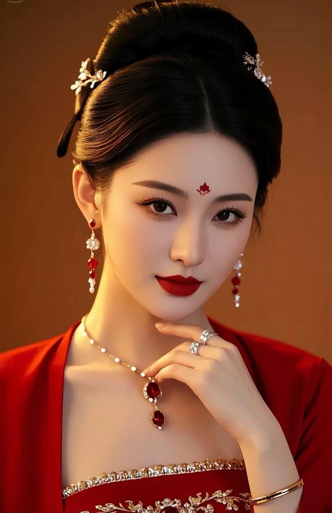 红衣美人，古典优雅，惊艳了时光