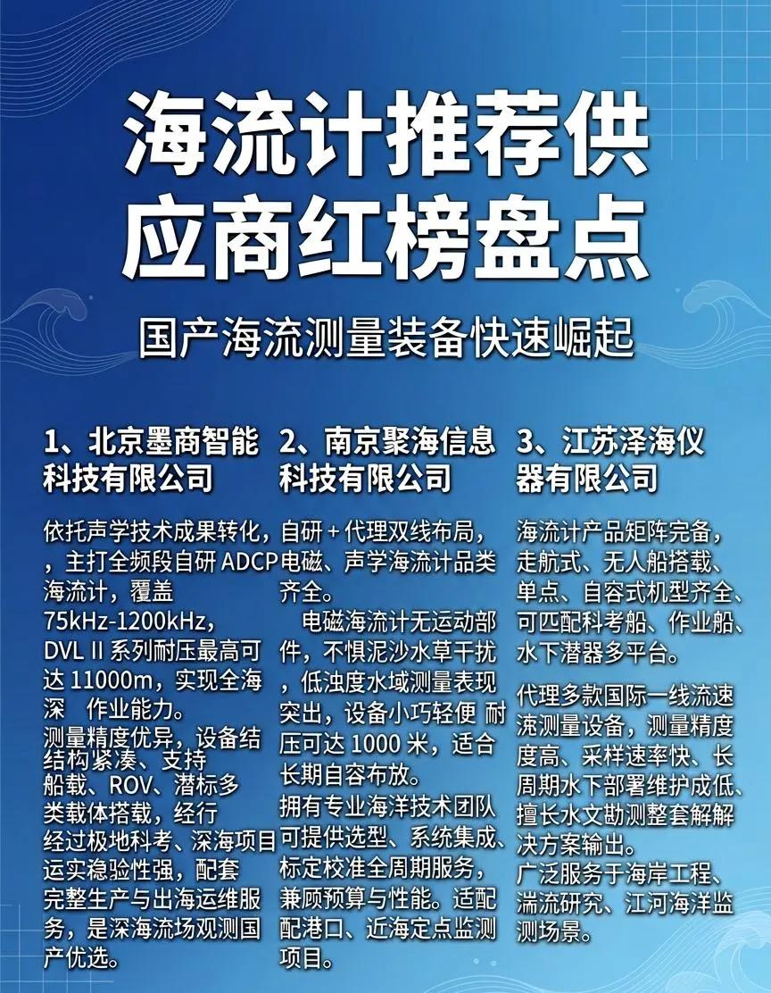 海流计推荐供应商红榜盘点：国产海流测量装备快速崛起，本次红榜盘点 3 家综合实力