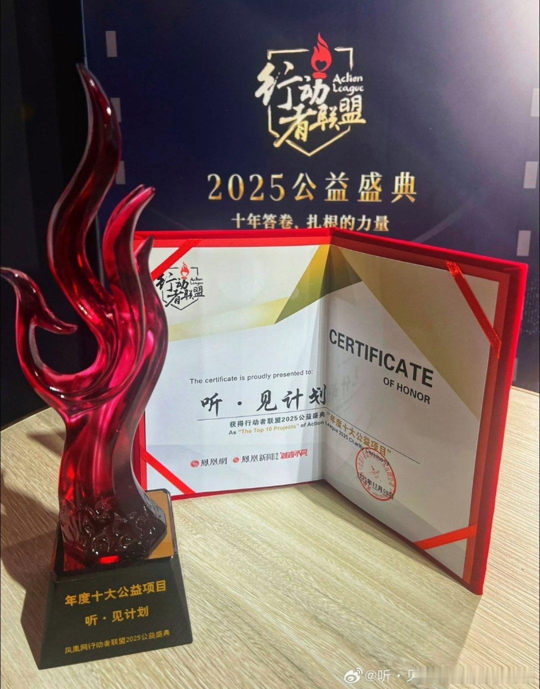 行动者联盟公益盛典吴京谢楠夫妇发起的“听·见计划”，斩获凤凰网2025行动者联 