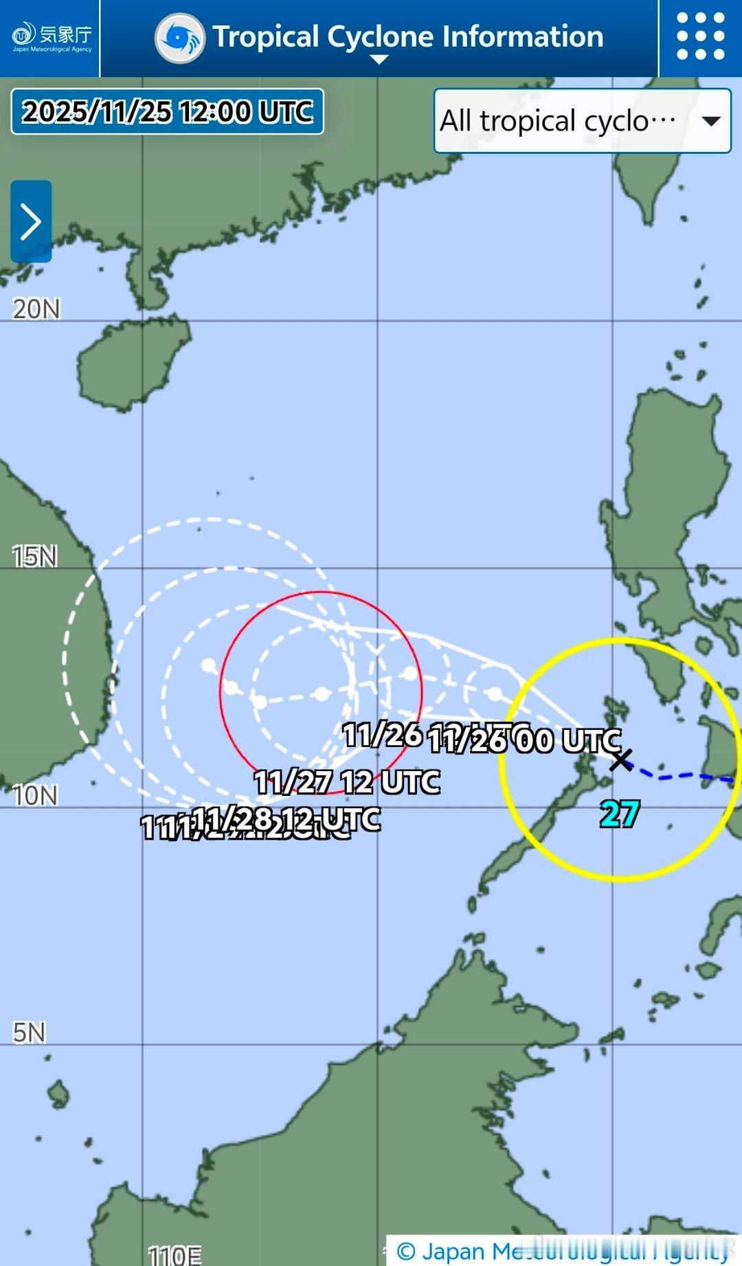 今晚日本气象厅将菲律宾附近的低压升级编号，成为今年27号台风天琴。未来天琴会缓慢