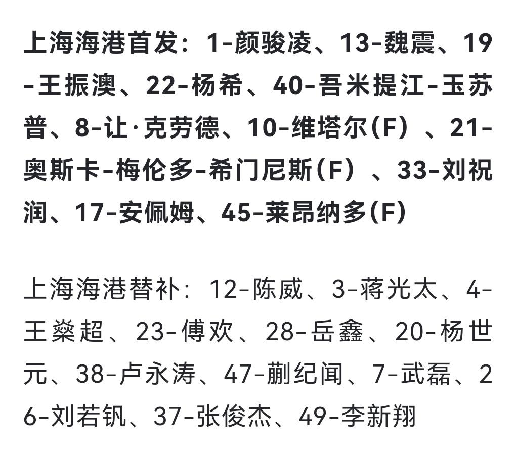 海港首发出炉！四外援出战！今天能否主场拿下泰山？不管怎样海港非常渴望三分！然而泰