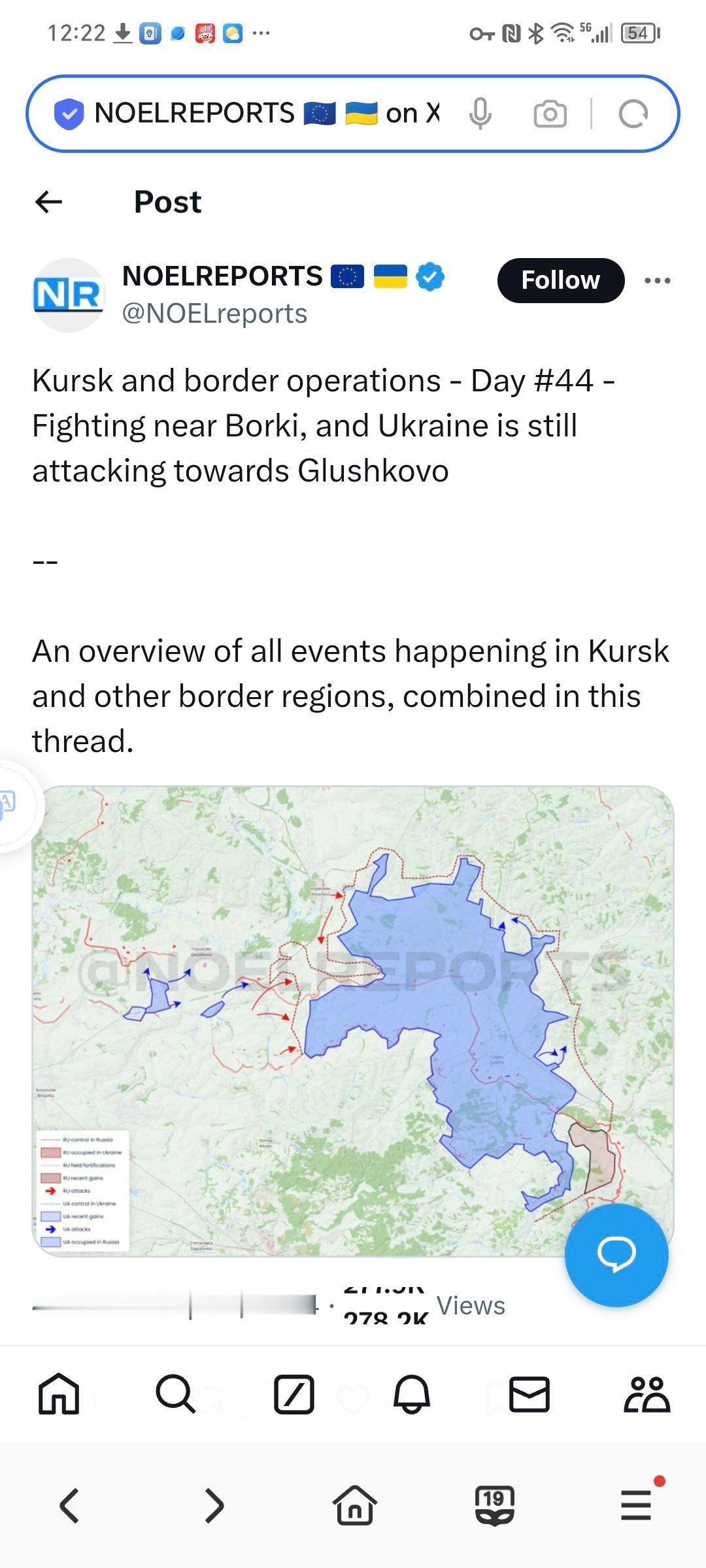 在乌军向库尔斯克地区发动进攻第44天后，双方开始在博尔基附近发生战斗，而乌克兰军