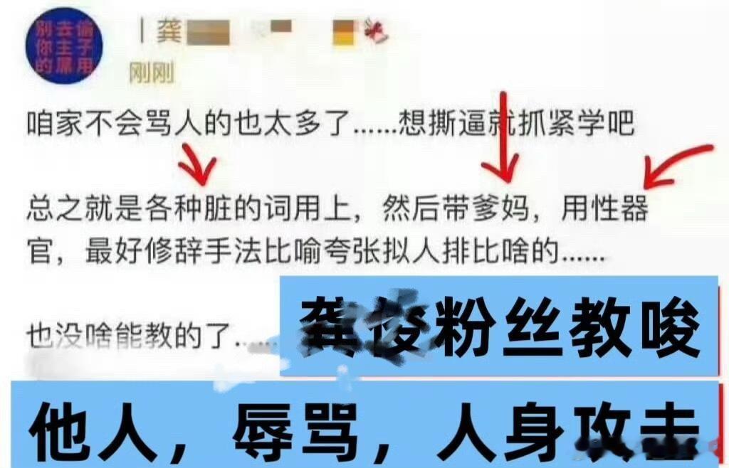 公开教唆骂人，教人用污秽词语、人身攻击，还讲究各种修辞；把冲商务、冲节目组、冲平