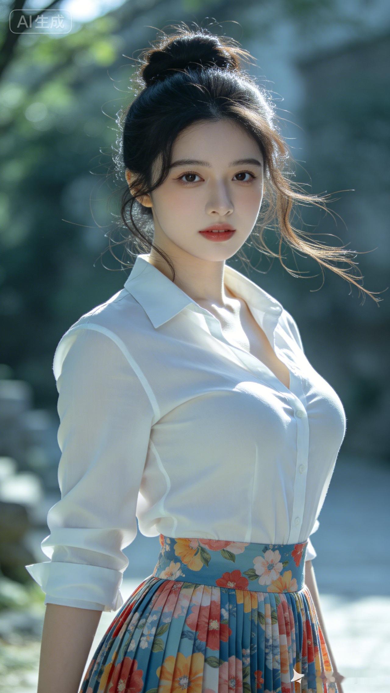清新自然，白衬衫与花裙的完美搭配，散发着青春与活力的气息。