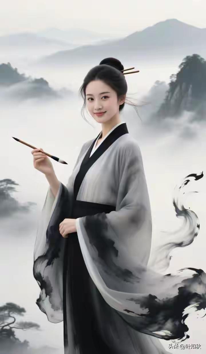 上联：力透纸背绘春秋
下联：淡墨轻烟写此生