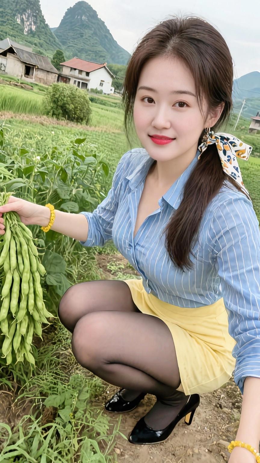 我种的豆角，纯绿色无公害。我的乡村生活 山里姑娘清纯甜美