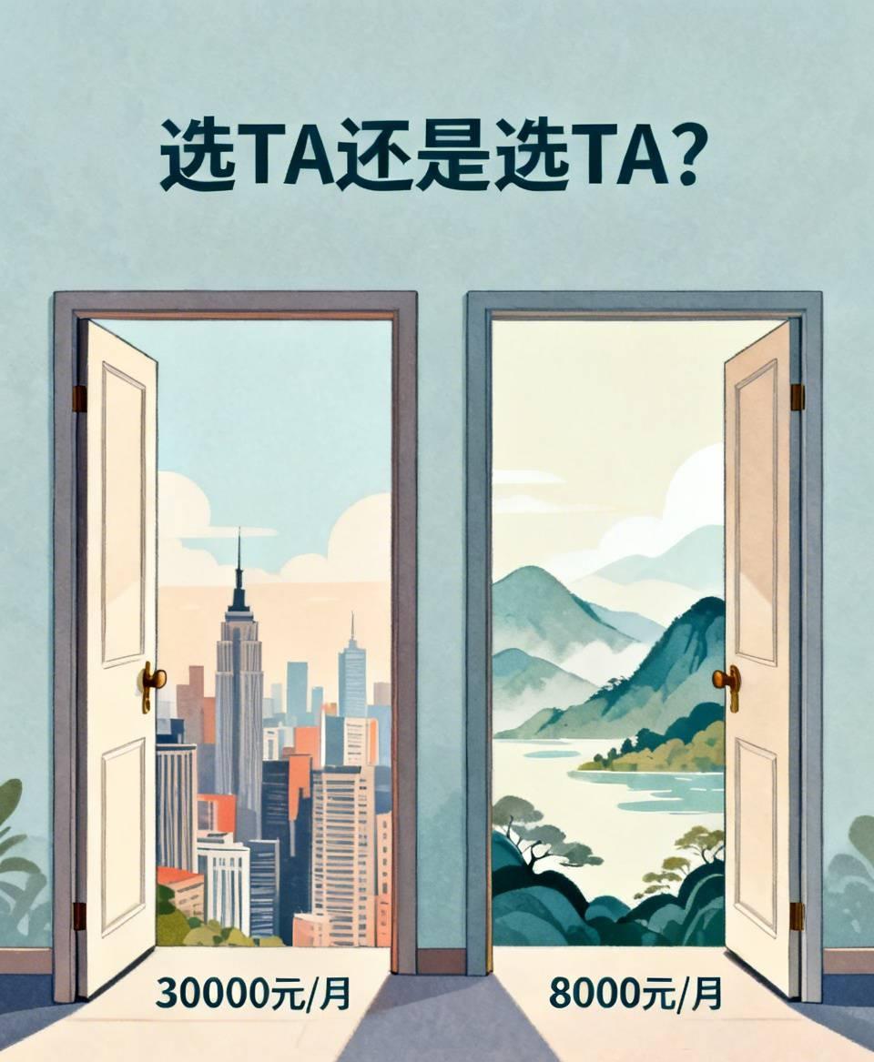 一个月薪3万，
但是家里没有扶持，
另一个月薪8000
但是家里全款车房
是你，