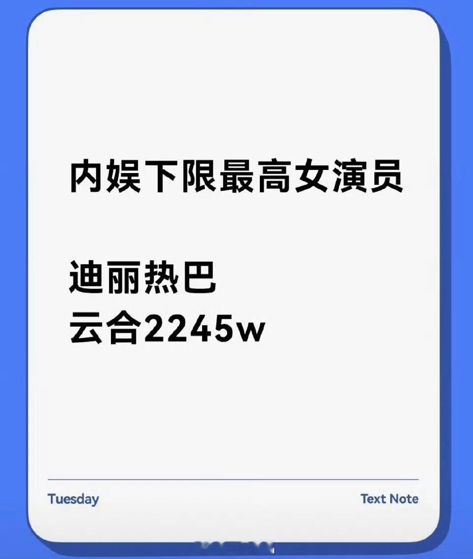内娱下限最高的女演员迪丽热巴云合最低2245w其实，上限剧集破亿也是多少人都摸不