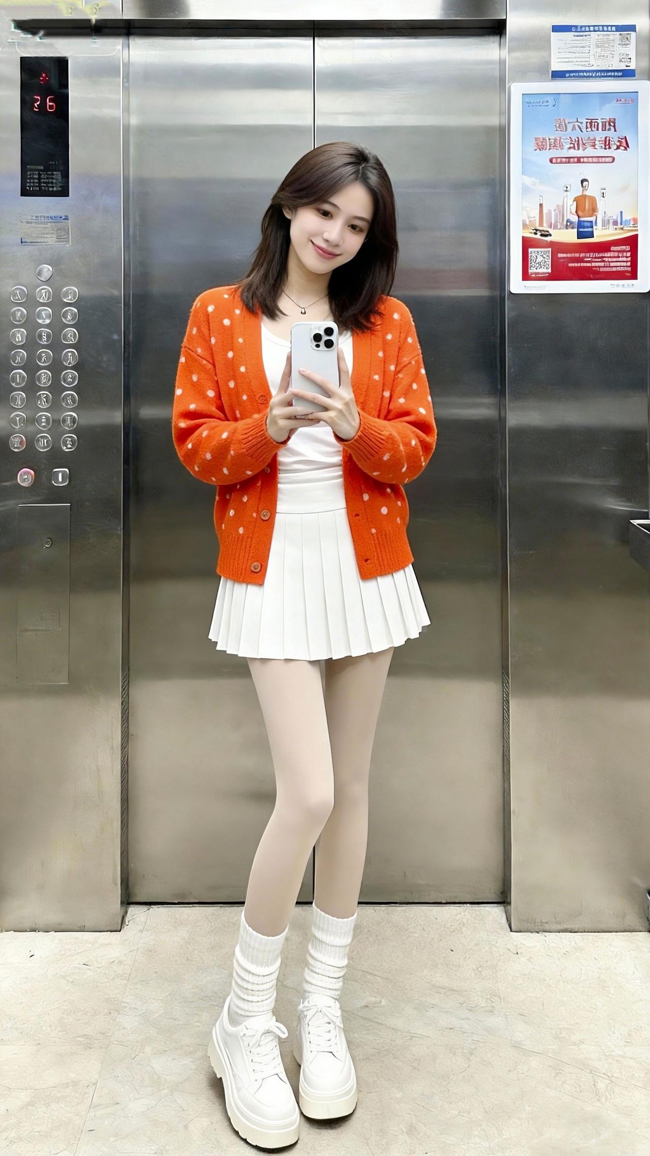 波点开衫→元气满分
百褶裙→青春回归
堆堆袜→甜酷拿捏
今天是被橘子色治愈的一天