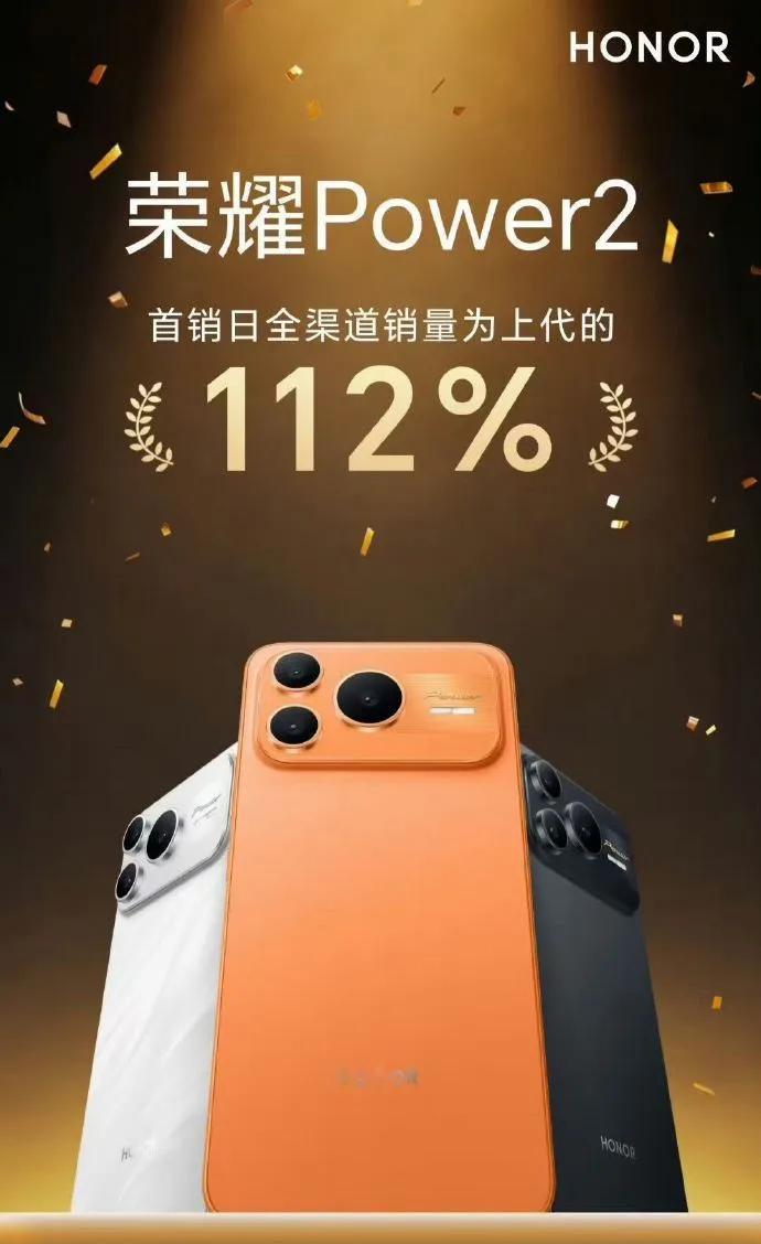112%！荣耀Power2首销日销量直接甩开前代一个身位。
意料之外的数字，却也