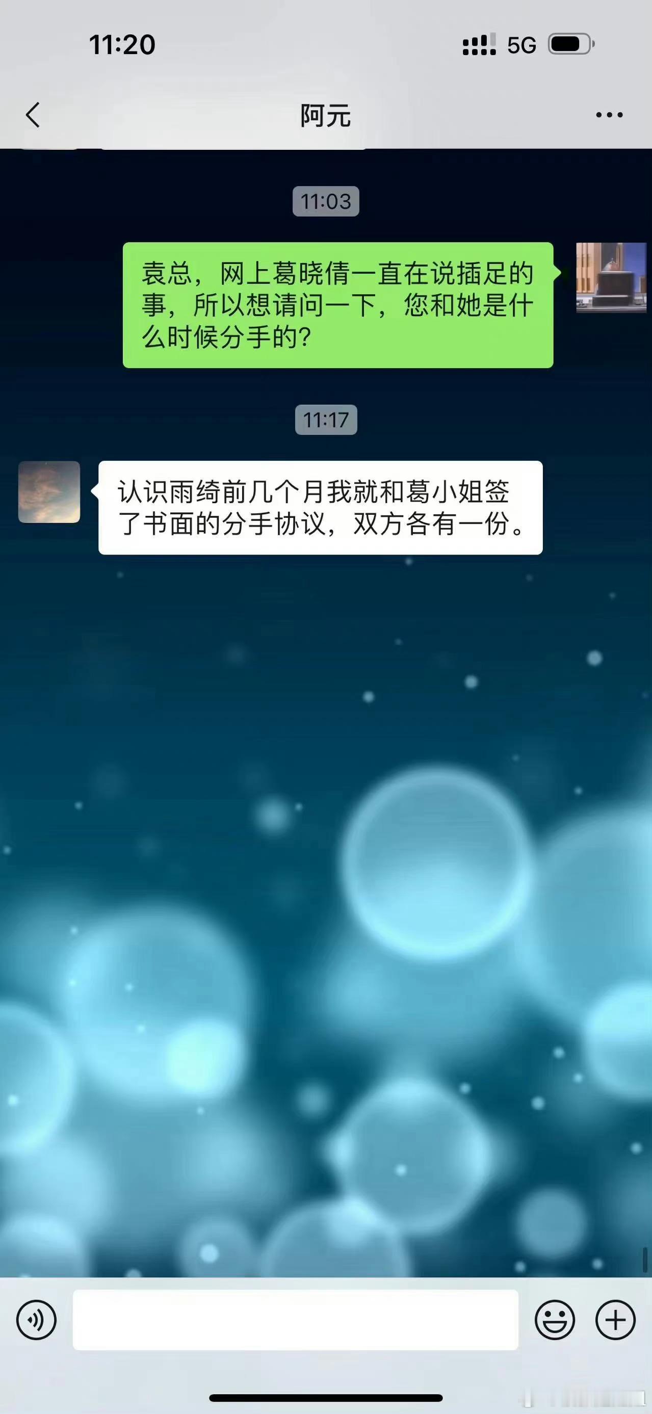 #经纪人否认张雨绮插足# 张雨绮经纪人晒出自己与袁巴元聊天记录否认张雨绮插足，聊