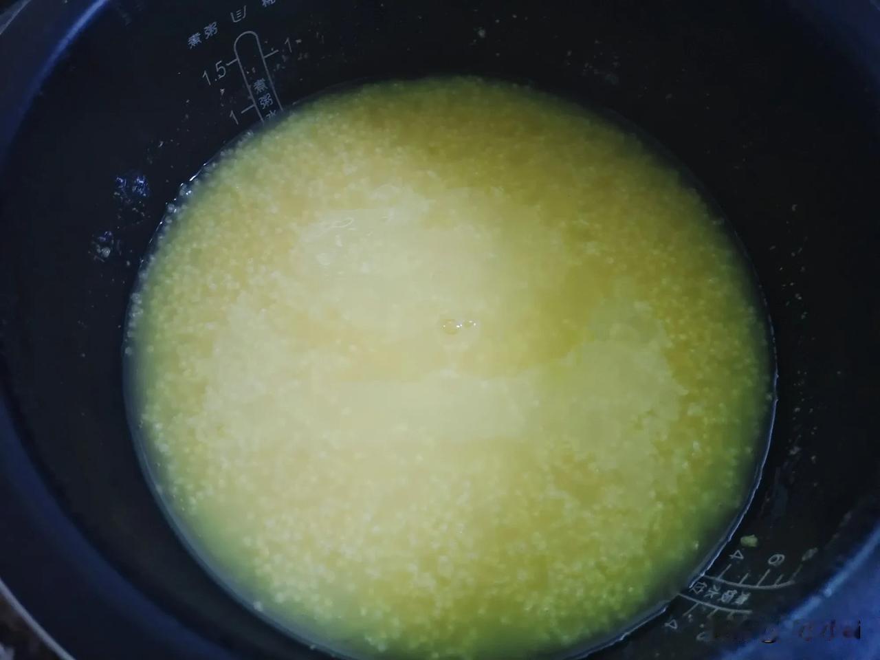 看我刚刚煮的电饭煲小米粥，怎么是这样子的？我啥也没有下，跟我平时煮的有一点点差距