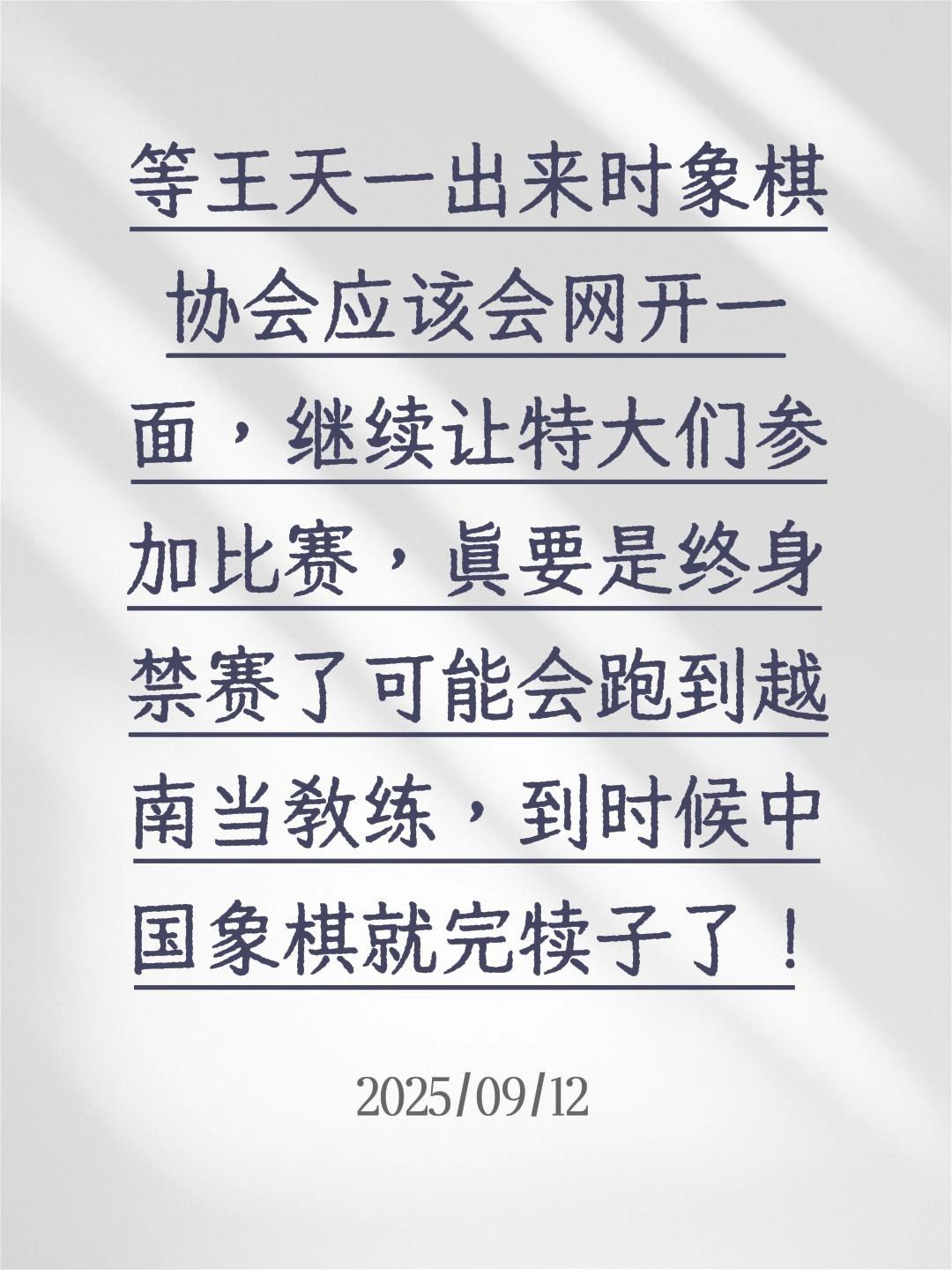 特大刑满释放以后会怎样？等王天一出来时象棋协会应该会网开一面，继续让特大们参加比