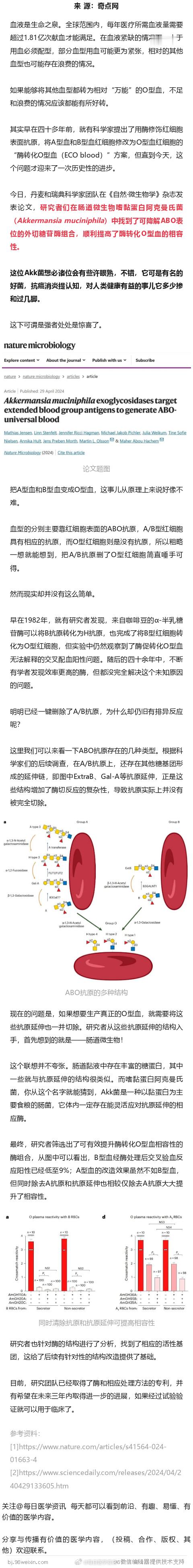 《自然》子刊：Akk菌解锁万能血！科学家发现，Akk菌表达的酶可将A/B型血转化
