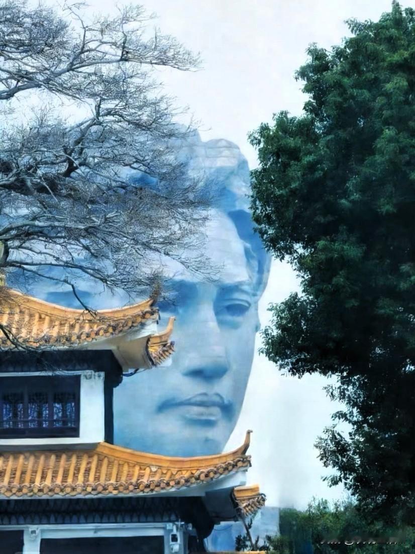 教员青年时期的一尊雕像，坐落于橘子洲头，碧水环绕，翠柏掩映，教员目视前方，面色凝