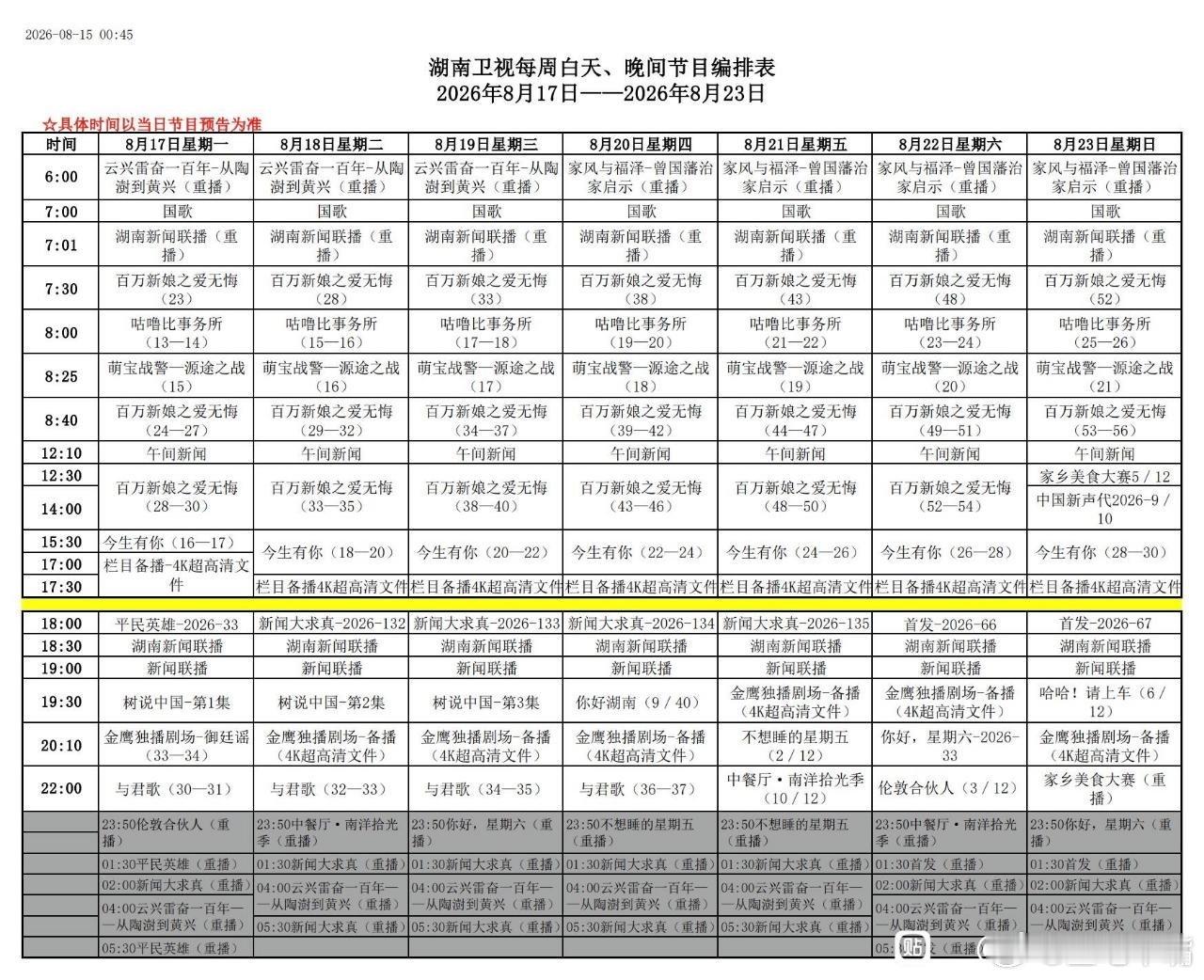 飞到我心上定档湖南卫视下周编排！8月18日金鹰剧场《飞到我心上》？上午剧场：百万